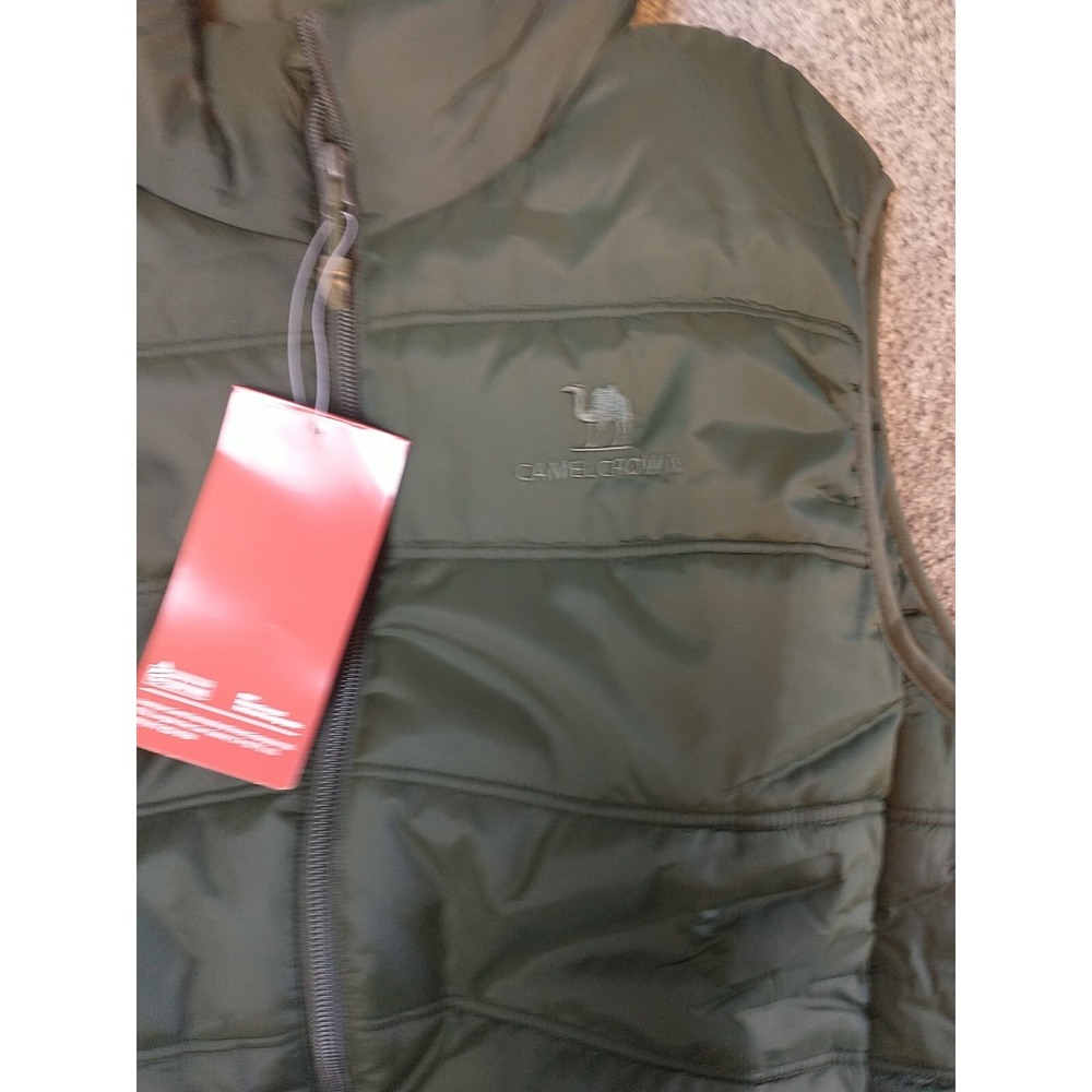 Camel Crown Mens Puffer Vest Medium Olive Green Quilted Full Zip Stand Collar - Picture 2 of 13